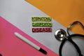 International Classification Disease ICD text on sticky notes with color office desk. Healthcare/Medical concept Royalty Free Stock Photo