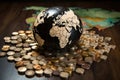 international coins arranged in the shape of a globe