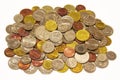 International coins on white background Royalty Free Stock Photo