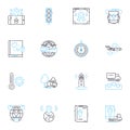 International commerce linear icons set. Exports, Imports, Trade, Tariffs, Customs, Logistics, Shipping line vector and Royalty Free Stock Photo