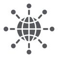International communication glyph icon, world and connect, global connection sign, vector graphics, a solid pattern on a