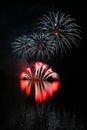 International competition of fireworks over the water surface. Brno Dam-Czech Republic-Brno. Beautiful colorful abstract fireworks Royalty Free Stock Photo