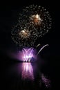 International competition of fireworks over the water surface. Brno Dam-Czech Republic-Brno. Beautiful colorful abstract fireworks Royalty Free Stock Photo