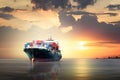 International Container Cargo ship in the ocean as sunset sky, Freight Transportation, Shipping Royalty Free Stock Photo