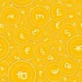 International currencies coins seamless pattern. Beauteous scattered Global coins. Big win or succes