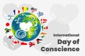 International day of conscience, earth with flags and love poster