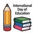 International Day of Education Vector Illustration with Pencil and Book Stack Icon Royalty Free Stock Photo