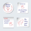 International Day for the Elimination of Violence against Women theme. Set of stickers, banners of different shapes. Reminding ins Royalty Free Stock Photo