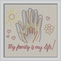 International Day of Families. Concept of a family of 4 people - father, mother, daughter, baby - handprints.