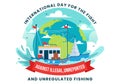 International Day for the Fight Against Illegal, Unreported and Unregulated Fishing Vector Illustration with Rod Fish Royalty Free Stock Photo