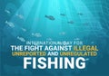 International Day for the Fight Against Illegal, Unreported and Unregulated Fishing Vector Illustration with Rod Fish Royalty Free Stock Photo