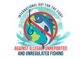 International Day for the Fight Against Illegal, Unreported and Unregulated Fishing Vector Illustration with Rod Fish Royalty Free Stock Photo