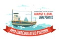 International Day for the Fight Against Illegal, Unreported and Unregulated Fishing Vector Illustration with Rod Fish Templates Royalty Free Stock Photo