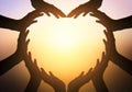 International Day of Friendship concept: hands in shape of heart on blurred background Royalty Free Stock Photo