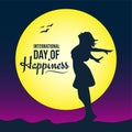 International Day of Happiness, 20 March, Happy girl, women jumping in joy silhouette, vector illustration Royalty Free Stock Photo