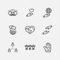 International Day of Human Solidarity Line Vector Icons Set. Contains such Icons as Handshake, Heart, planet Earth