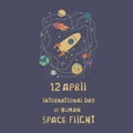 International day of human space flight,12 april.Vector illustration