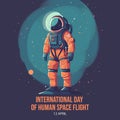 International day of human space flight. World astronomy day. Creative flat composition. Cosmonautic day banner AI generative Royalty Free Stock Photo