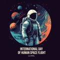 International day of human space flight. World astronomy day. Creative flat composition. Cosmonautic day banner AI generative Royalty Free Stock Photo