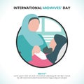 International Day of the Midwife or International Midwives Day with a midwife and newly given birth mother