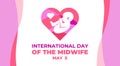 INTERNATIONAL DAY OF THE MIDWIFE. Vector banner, illustration for social media. Celebrated on may 5. The silhouette of a fruit