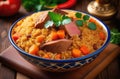 traditional Iranian and Turkic cuisine, Halim ashi, national Uzbek pilaf with meat, with pieces of