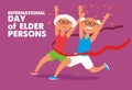 International Day of Older Persons. The old couple cross the finish line and win the race