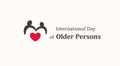 International Day of Older Persons emblem template, two older persons silhouette with red heart, senescence people