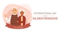 International day of the older persons vector banner. Black woman and a white man. Illustration for posters, cards, web Royalty Free Stock Photo