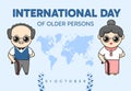 international day of older persons, with a world map and illustrations of grandparents