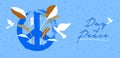 International day of peace, banner design with peace symbol and doves