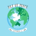 International day of peace card green planet with white dove symbol vector card Royalty Free Stock Photo