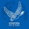 International Day of peace - White dove bird with leaf and blue world map background vector design