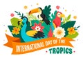 International Day of the Tropics Vector Illustration on 29 June with Animal, Grass and Flower Plants to Preserve Tropic in Nature
