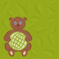 International Day for Wildlife and the World Animal Day poster. Cute brown bear with a symbol of the globe. Palm leaves on the bac