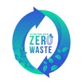 International day of zero waste - Green blue Text in Zero number with arrow curve shape and plant leaf around vector design Royalty Free Stock Photo