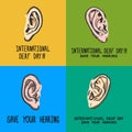 International deaf day banner set, hand drawn style