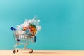 International delivery service. Transportation, shipping. E-commerce business. Package transferring. Trolley with globe Royalty Free Stock Photo