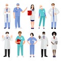 International doctor team. Hospital medical staff. Mixed race Asian and Caucasian doctor and nurse meeting. Clinic Royalty Free Stock Photo