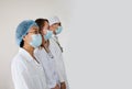 International doctor team. Hospital medical staff. Mixed race Asian and Caucasian doctor and nurse meeting. Coronavirus outbreak. Royalty Free Stock Photo