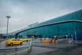 International Domodedovo Airport building at raining day in Moscow, Russia.