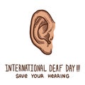 International ear day protect concept background, hand drawn style