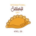 International Empanada Day - The calendar event is celebrated in April 08. Greeting banner wuth lettering and single