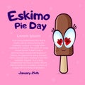 International Eskimo Pie Day, January 24. Square Banner with place for text, flyer, card. Cartoon popsicle on a pink background.