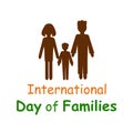 International Family Day. Silhouettes of people. A woman, a man, a child. Flat style. Vector illustration on isolated background. Royalty Free Stock Photo