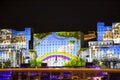 International Festival Circle of Light. Laser video mapping show on facade of the Ministry of Defense in Moscow, Russia Royalty Free Stock Photo