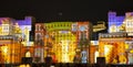 International Festival Circle of Light. Laser video mapping show on facade of the Ministry of Defense in Moscow, Russia Royalty Free Stock Photo