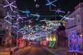 International festival `Journey to Christmas`, street Bolshaya Dmitrovka early in the morning. Moscow,