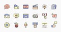 International Film Day Set Line Vector Icons. Contains such Icons as Clapperboard, Camera, Video, Play, Film, Lens