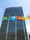 International Flags in the front of United Nations Headquarter in New York Royalty Free Stock Photo